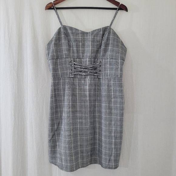 Wild Fable Corset Waist Mini Dress in White & Grey Plaid Print Women's Size XL - Picture 1 of 3